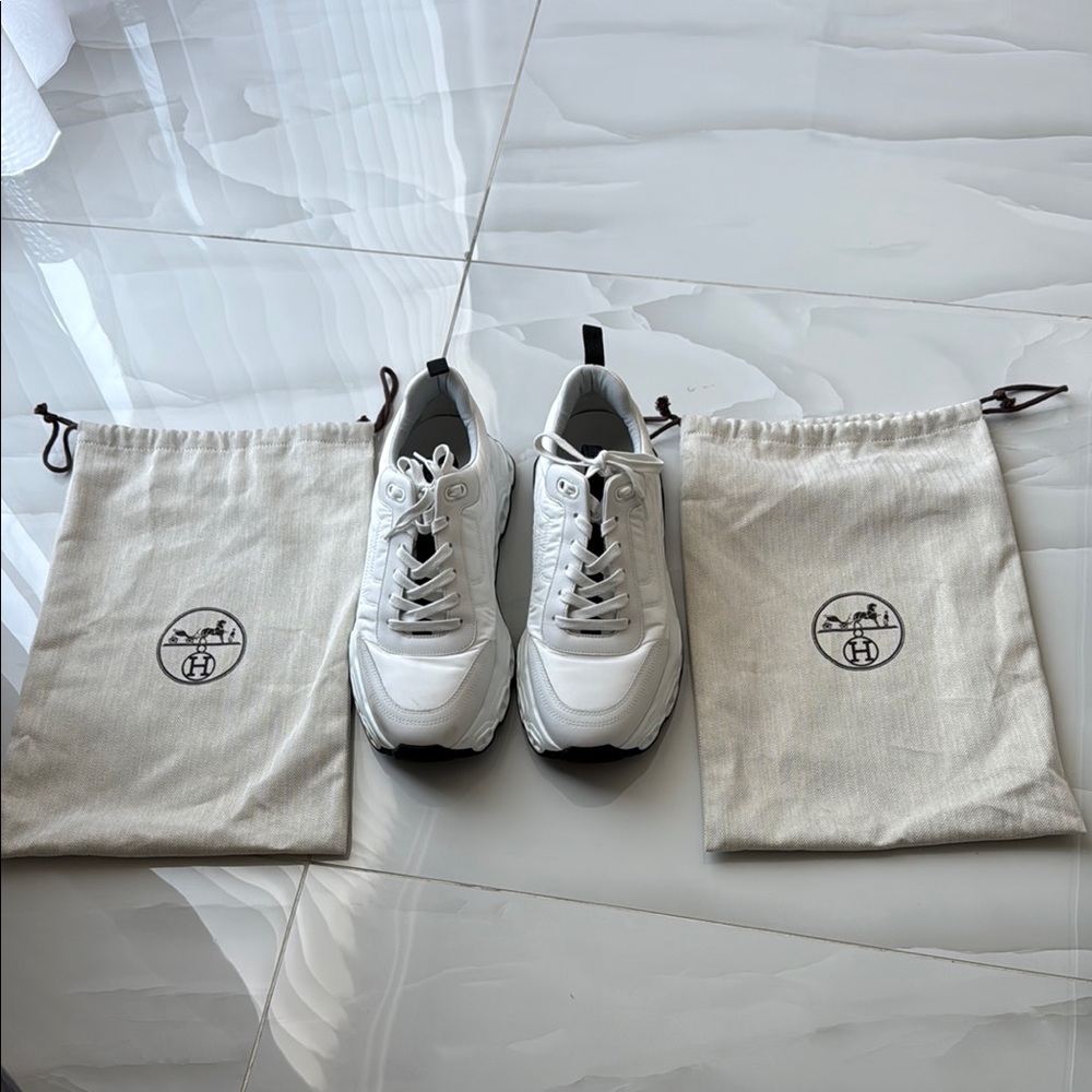 Hermes White and Black Sneakers
